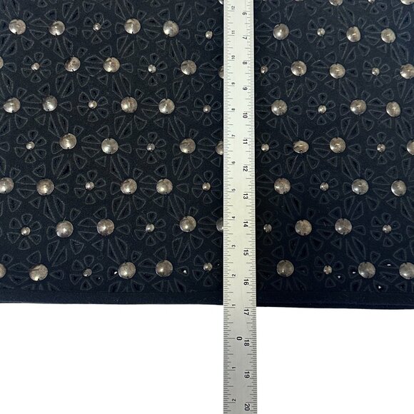 Catherine Malandrino Black Embellished Silver Studded Cutout Mini Skirt Size 8 - Picture 8 of 8